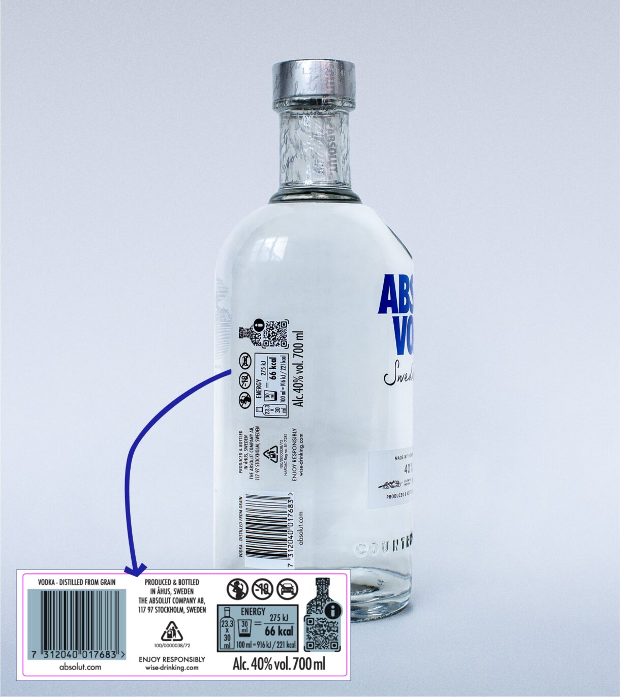 The barcode on the Absolut Vodka bottle