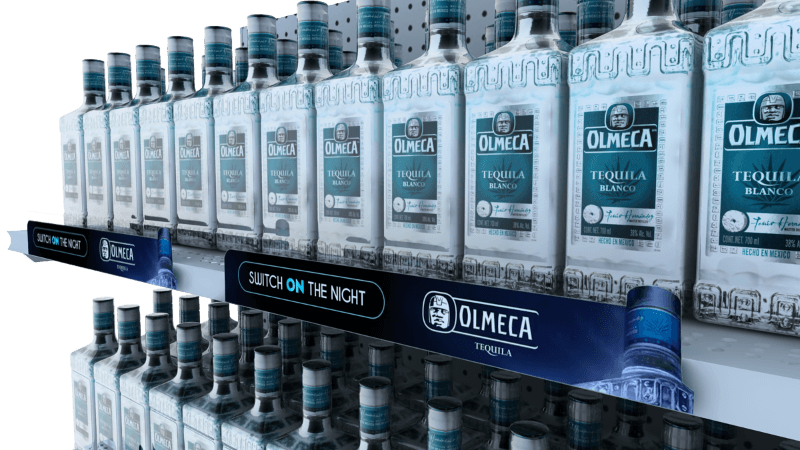 Olmeca bottles on a shelf