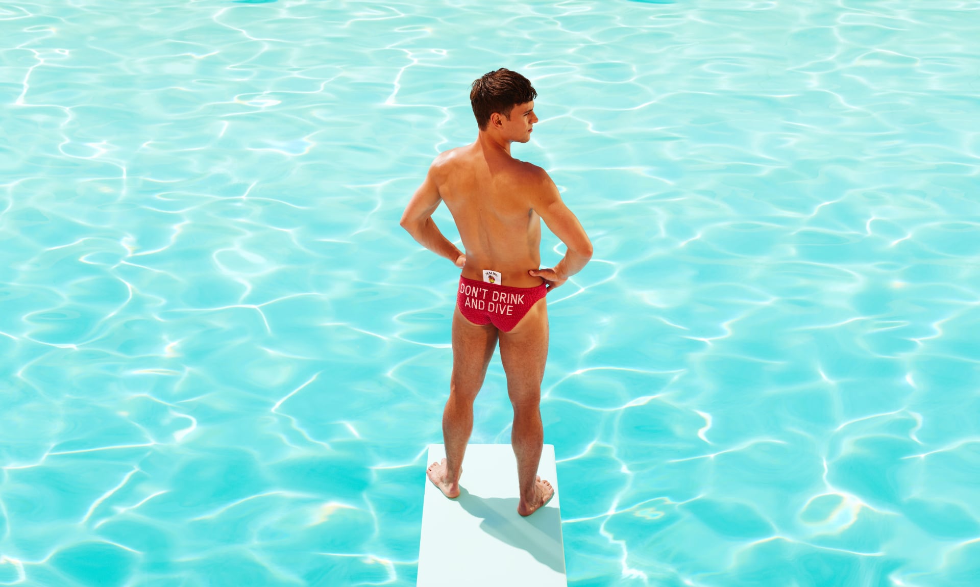 Image from the campaign "Don't Drink and Dive" with Tom Daley for Malibu