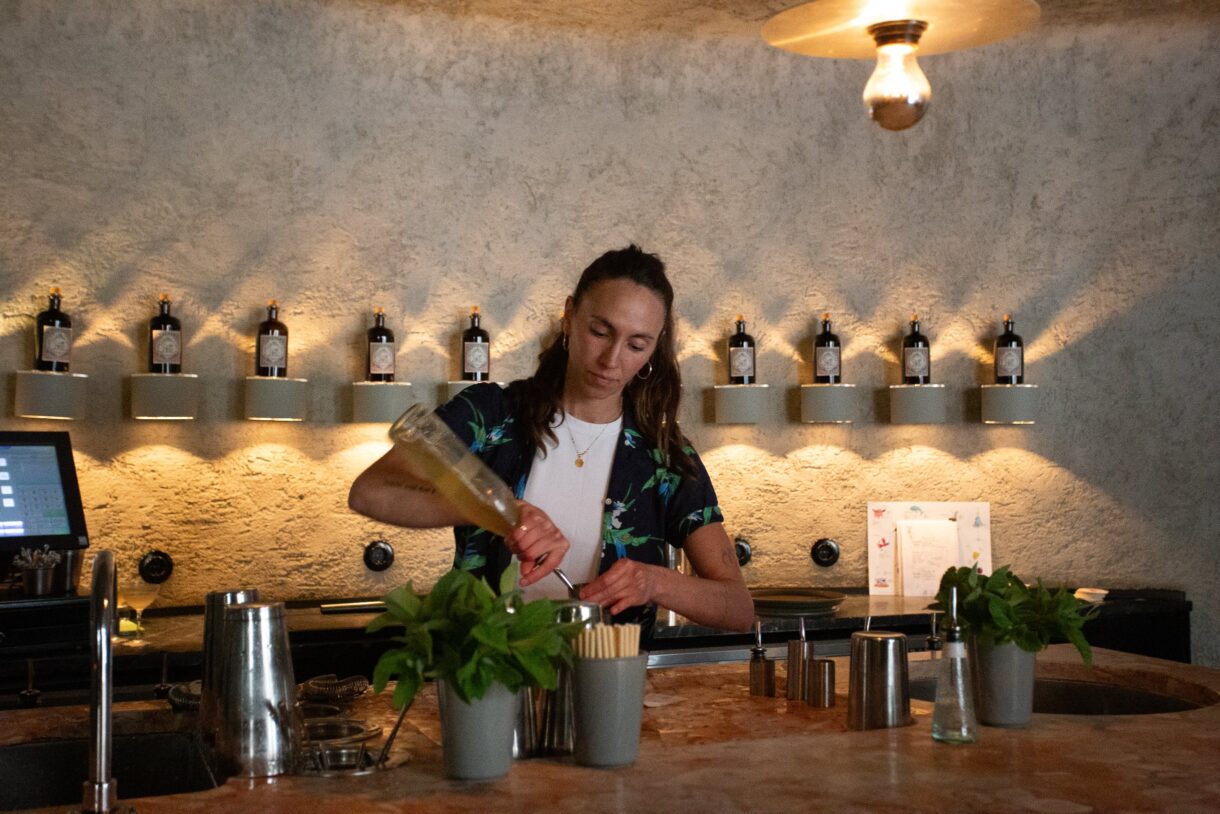 Female bartender mixing a drink