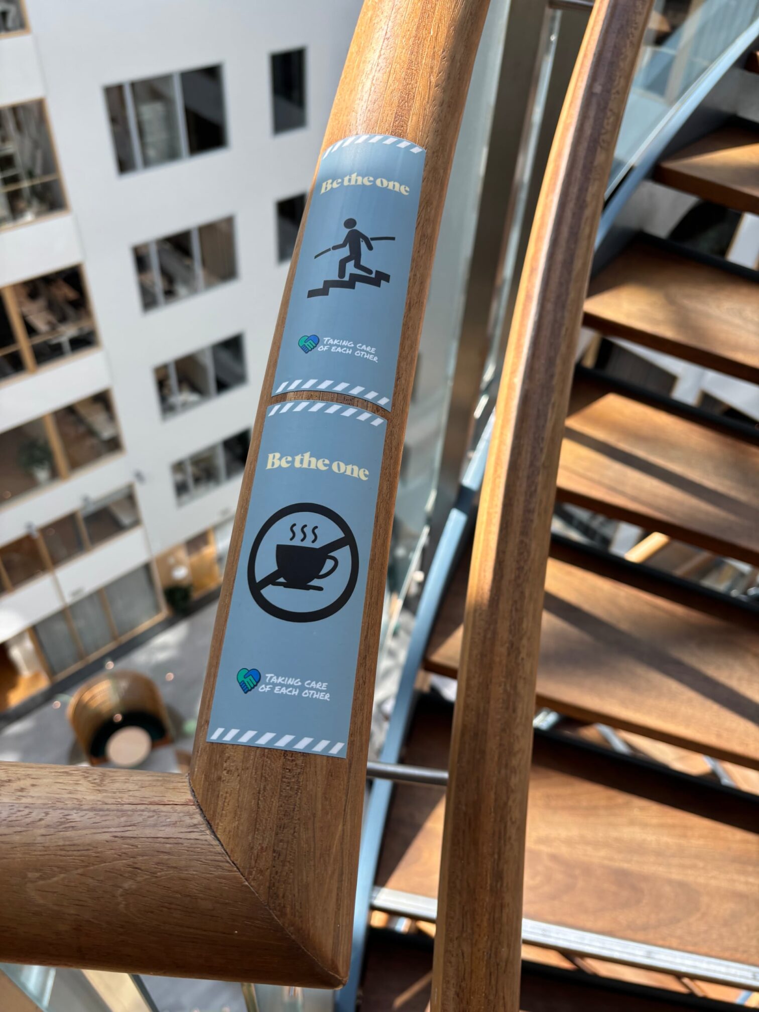 Guard rail with helpful stickers